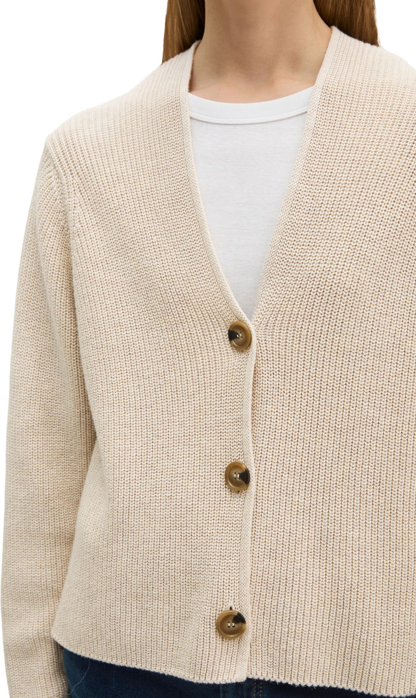 Marc O' Polo Strickjacke MARC O'POLO, Damen, Gr. XS, beige (sand meliert), Strick, Obermaterial: 100% Baumwolle, meliert, Strickjacken Strickjacke, in kurzer, gerader Form