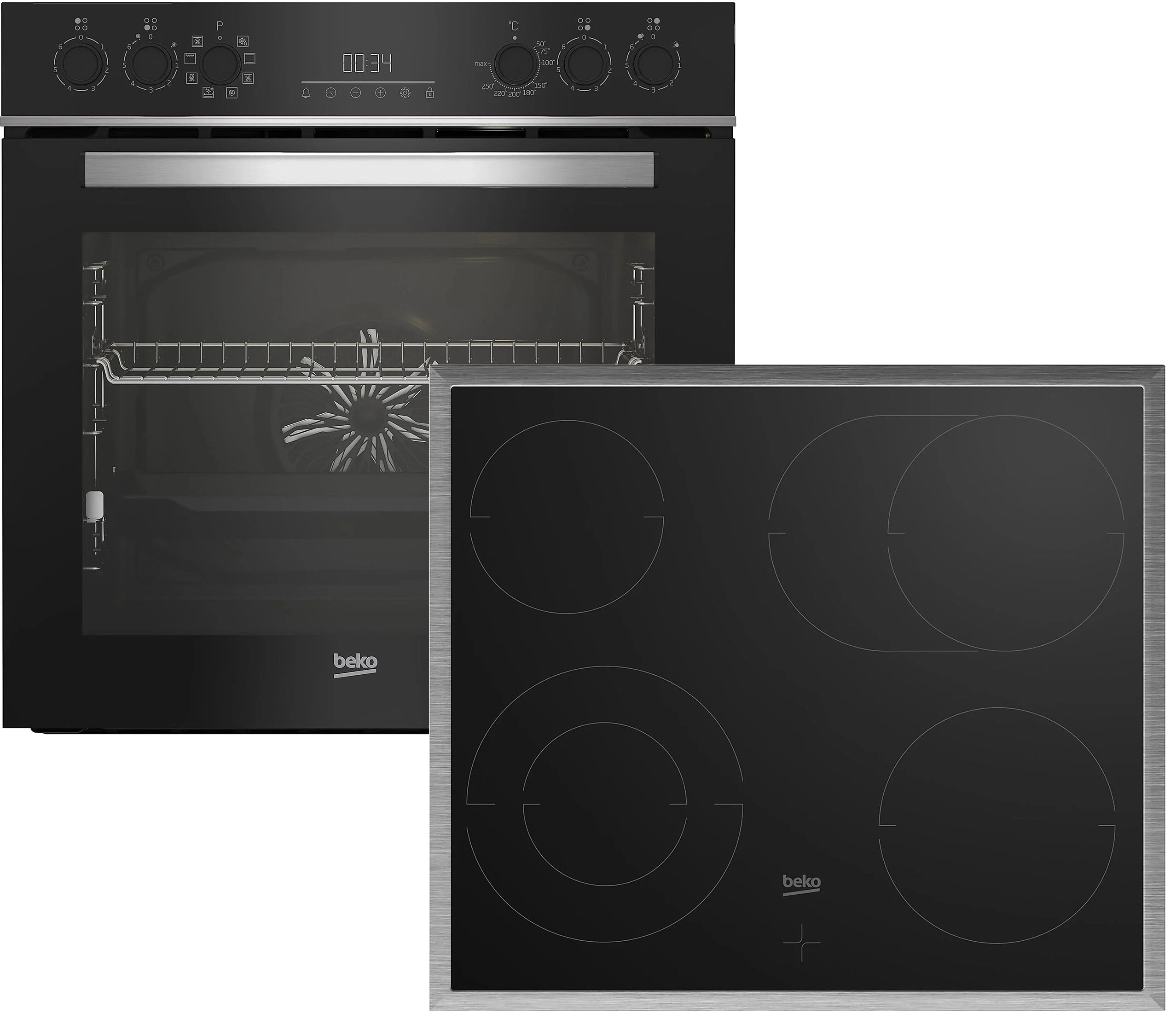 Beko Einbau Herdset 72L Glaskeramik Elektro Kochfeld AeroPerfect SteamShine Teleskopauszug