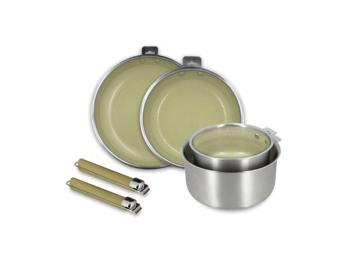 Set de 4 pièces en acier inoxydable et 2 poignées amovibles vert