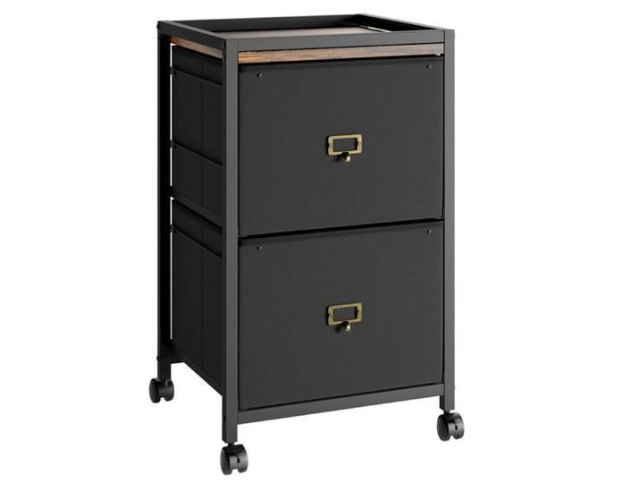 Classeur mobile à 2 tiroirs - LUNSY - 40x40x67 cm - Noir - Roues pivotantes à 360° - Freins intégrés