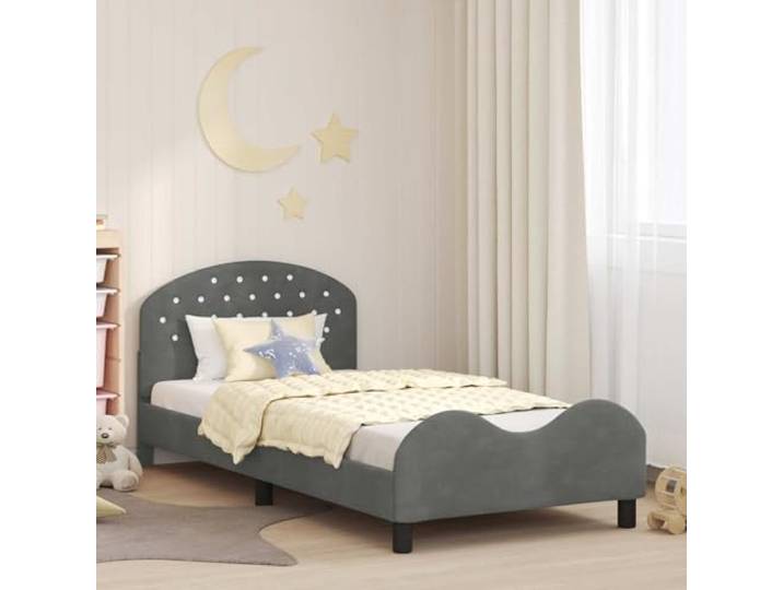 Holzwerkstoff mit Stauraum Modernes Design Dunkelgrau 90x190 cm Bettgestell Dunkelgrau 90x190 cm Samt Kinderbett mit Kopfteil Stauraum Modernes Design Lattenrost