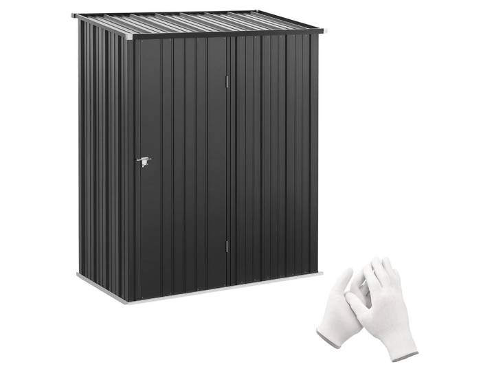 Outsunny Gerätehaus mit Pultdach 1,34 m² Gartenhaus Geräteschuppen verzinkter Stahl, Schwarz, Metall, 94.5x196x161.5 cm, Gartenzubehör, Geräteschuppen
