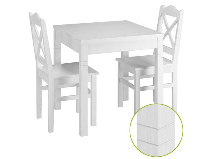 Weiße Essgruppe mit Tisch und 2 Stühlen Kiefer Massivholz