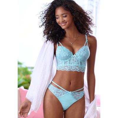 Push-up-BH LASCANA "Corsage, Spitzen-BH, Bügel-BH, Longline BH", Damen, Gr. 85, Cup B, blau (türkis), Spitze, Obermaterial: 60% Polyamid, 35% Polyester, 5% Elasthan, BHs Push-up-BH, als Dessous-Set kombinierbar, aus blumiger Spitze, BH lange Form