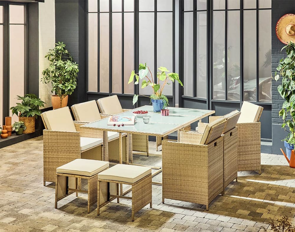 Best Mobilier Salon de jardin 10 places en résine tressée beige Beige 167x74x109cm