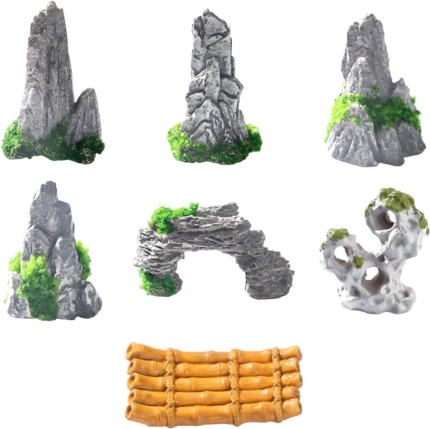 Set van 7 miniatuur bergen decoratie voor een Aziatisch landschap