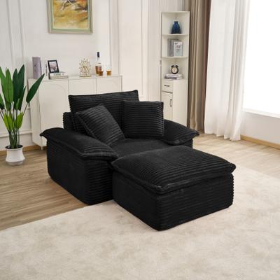 Loedds Oversized Teddy Fabric Sleeper Chair with Deep Seat and Movable 2-Layer Ottoman