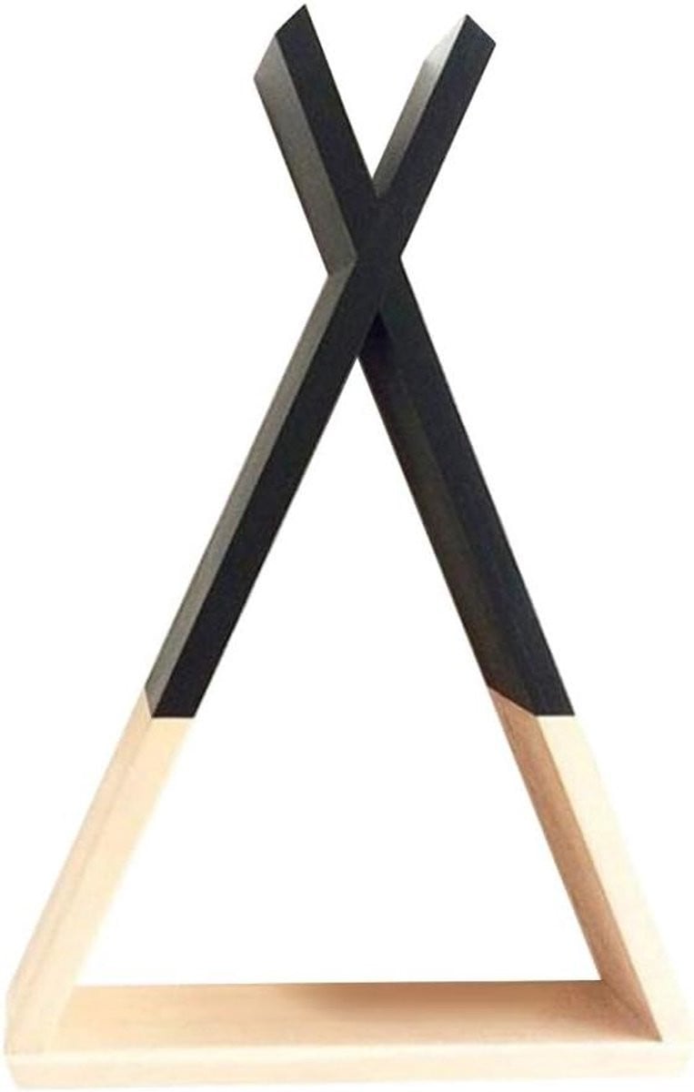 Zwarte houten driehoekige wandplank voor decoratie en opslag - B/D/H: 23 x 39 cm