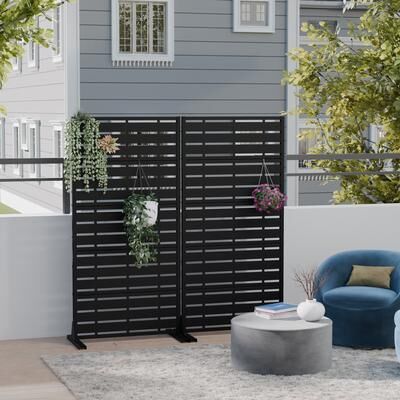 Lirago 2Pcs Metal Privacy Screen Freestanding Outdoor Divider Rust-Proof Galvanized Steel Decorative Fence Panel