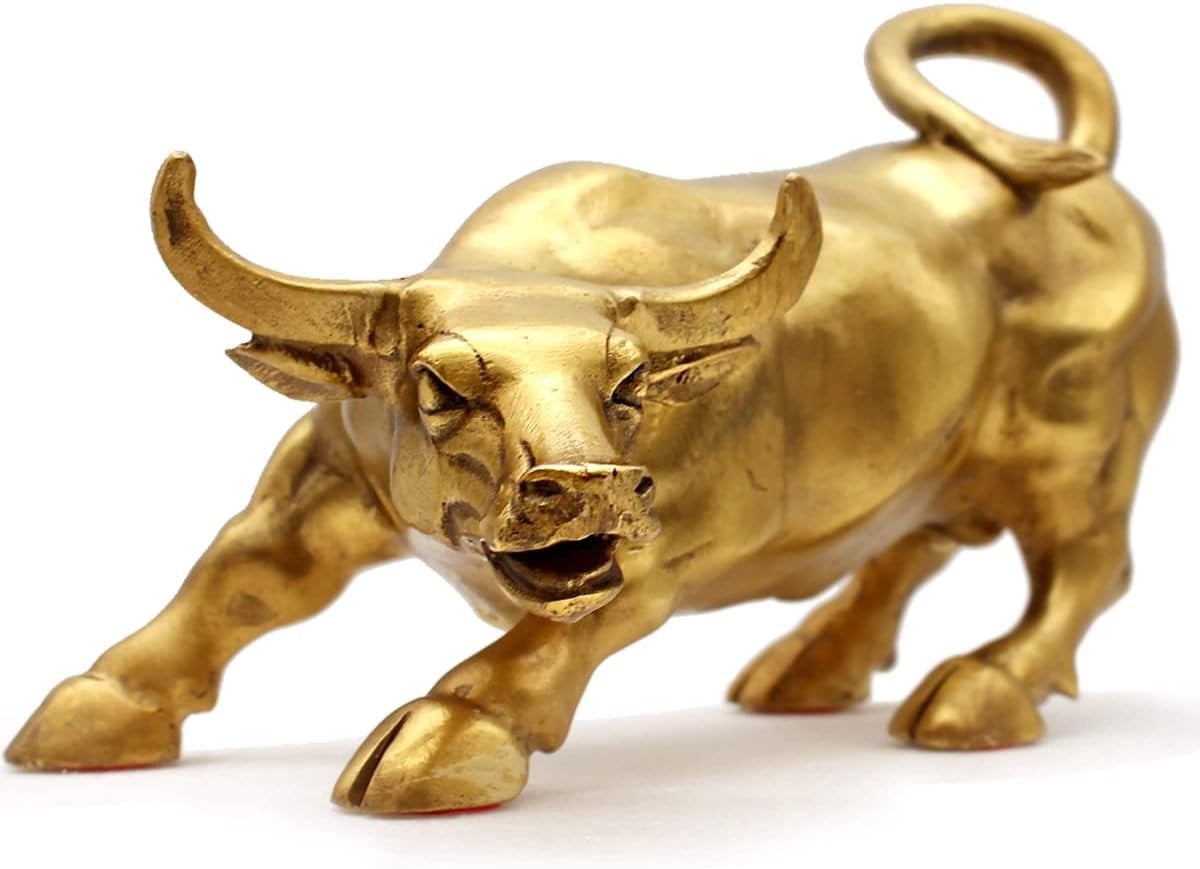 SnelShoppen Sculptuur Golden Copper Bull - Messing Stier Beeldje voor Feng Shui