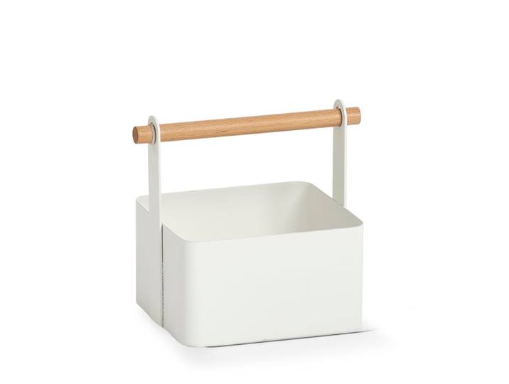 Organizer ZELLER PRESENT, weiß, B:13cm H:16cm T:14,3cm, Metall, Aufbewahrungsboxen, Organizer, Aufbewahrungskorb aus Metall/Holz, im Scandi Design