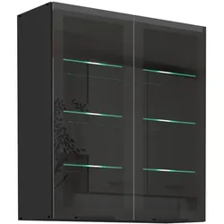 Küchen Glashängeschrank 80 cm SIENA Schwarz Küche Küchenzeile Küchenblock