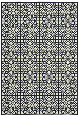 Style Haven Marianna Two-Tone Tile Navy/ Off-White Loop Pile Indoor Outdoor Rug