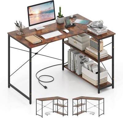 47'' Reversible Computer Desk L Shaped Desk with Charging Station