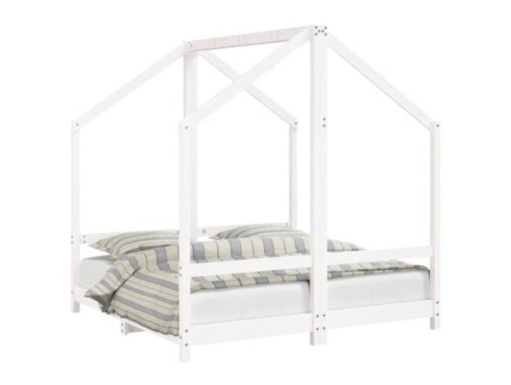 FDSAQOPT Weiß 2X 70x140 cm Massivholz Kiefer Massives Kiefernholz, Sperrholzlatten, niedriges Bettgestell, Vorhangrahmen, Matratze nicht enthalten