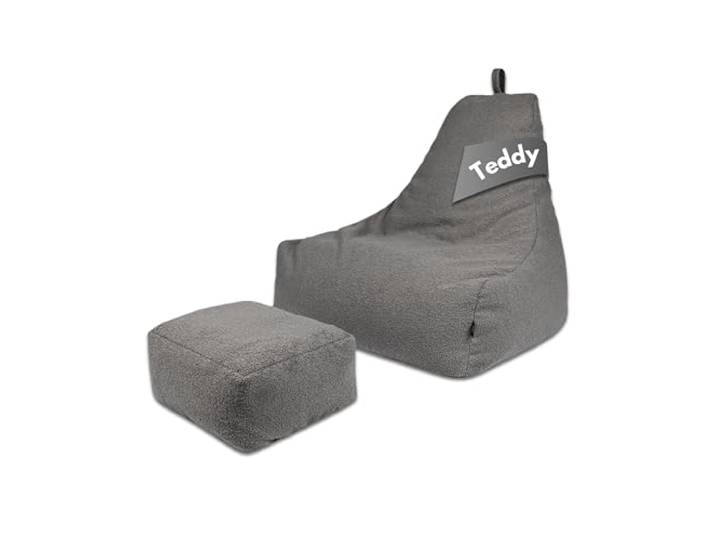PATCH HOME Comfortline Teddy Sitzsack Lounge Sessel - Gaming Bean Bag Set mit Fußhocker - Komfortabler Teddy Sessel mit Füllung (Anthrazit, XXL – Sitzsack + Hocker Set)