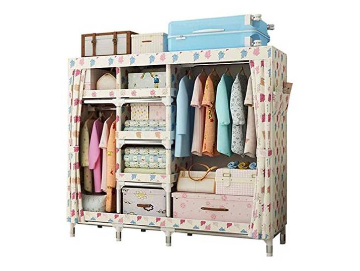 SDGBCXD Tragbarer Kleiderschrank, Kleiderschränke Kleiderschrank mit 2 Kleiderstangen