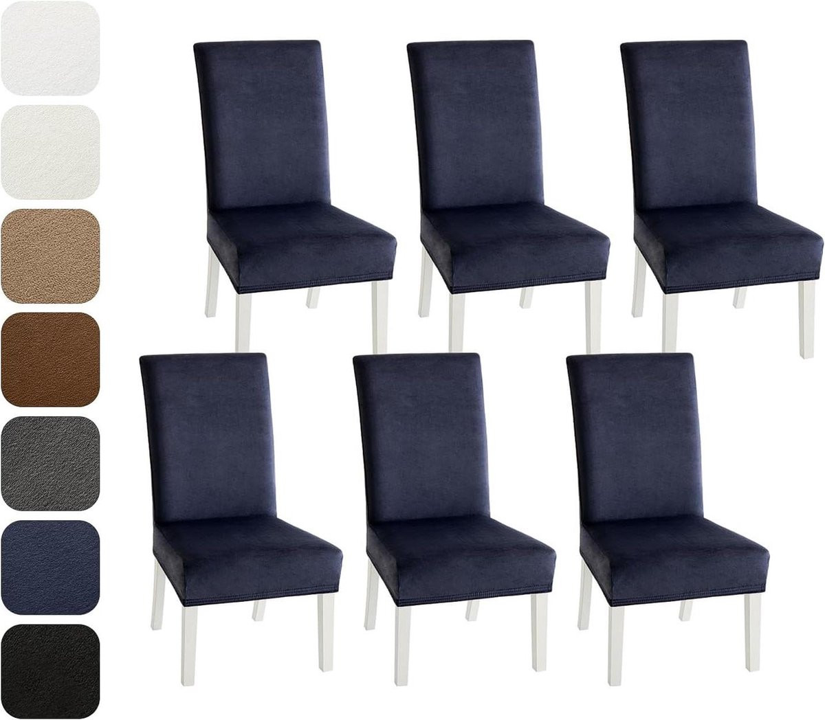 Set van 6 Fluwelen Eetkamerstoel Hoezen - Moderne Slipcovers - Marineblauw