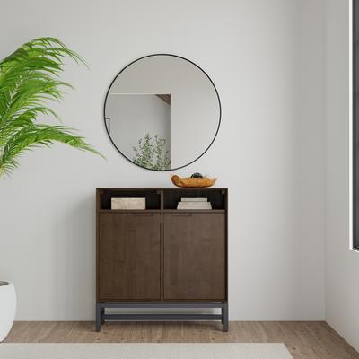 "Simpli Home Banting SOLID HARDWOOD 36"" Wide Modern Entryway Storage Cabinet in Walnut Brown - 14"" D x 36"" W x 39"" H"