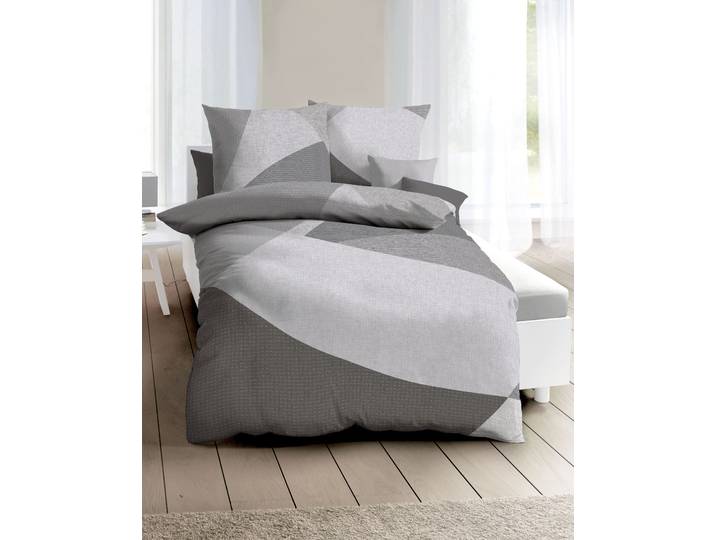 Bettwäsche KAEPPEL Vista , grau (zinnfarben), B/L: 200cm x 200cm, 1 Stk., 2 Stk., Feinbiber, B/L: 80cm x 80cm, 3 Stk., Feinbiber, Obermaterial: 100% Baumwolle, Bettwäsche, Bettwäsche, Biber kuschelig warm im Winter, grafische Bettwäsche aus Baumwolle