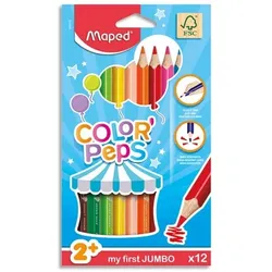 Maped Etui mit 12 Color'Peps Jumbo Buntstiften, sortierte Farben