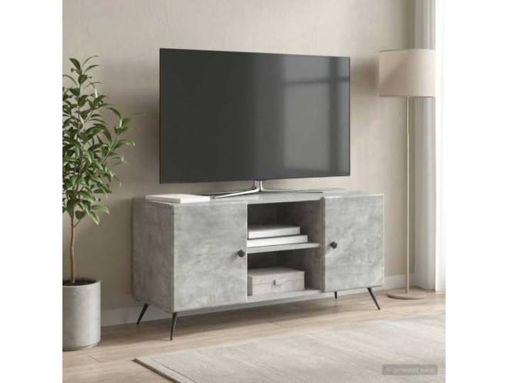 TV-Schrank 102 x 34,5 x 50 cm Betongrau Holzwerkstoff Entertainment Center Stauraumfächer, offene Regale, geschlossene Fächer, robuste Konstruktion, kompaktes Format, vielseitige Nutzung