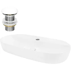 LuxeBath ML-Design Aufsatzwaschbecken Keramik Weiß 80×40×12 cm, oval, inkl. Ablaufgarnitur – modernes Design Waschbecken