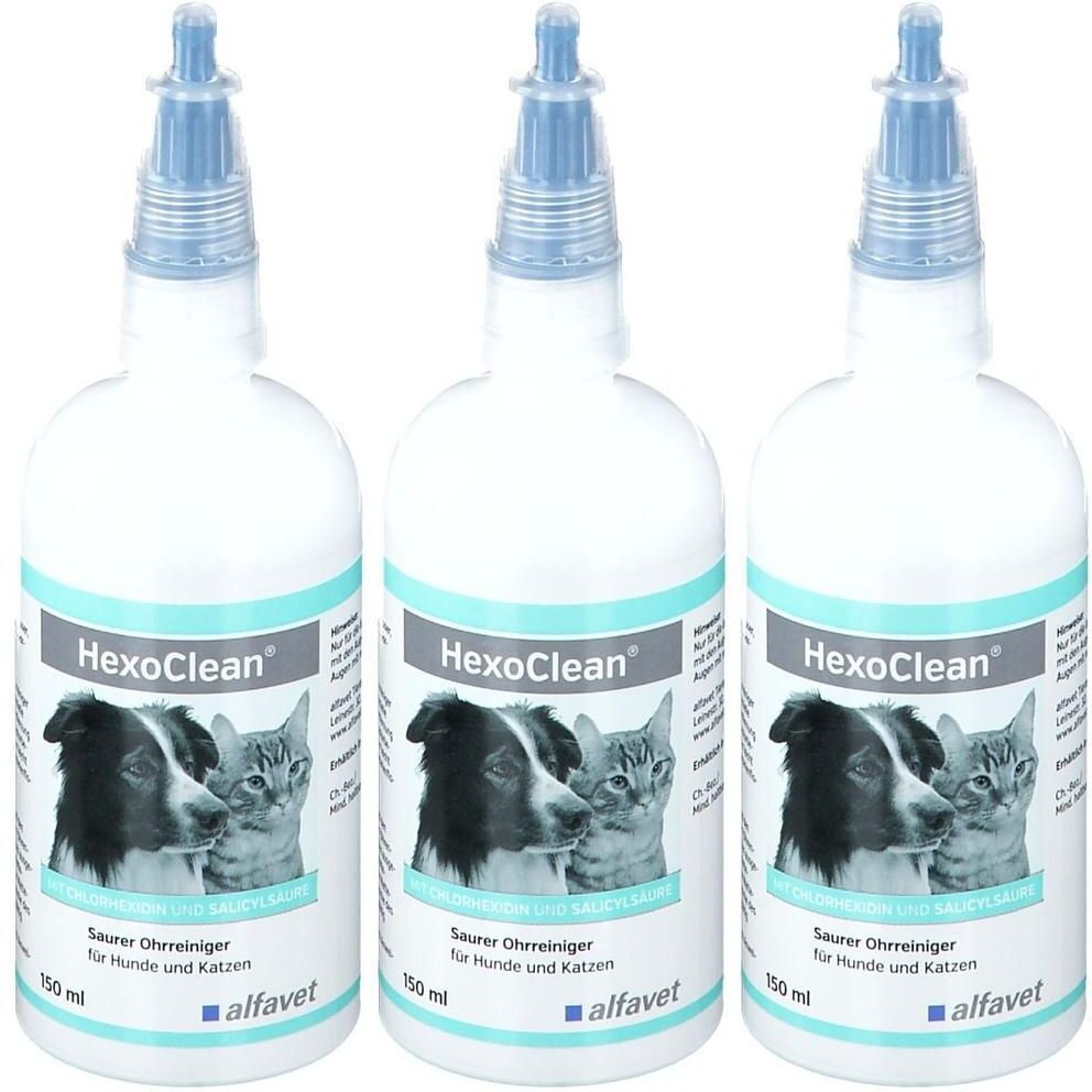 Hexoclean saurer Ohrreiniger f.Hunde und Katzen x3 3x150 ml Lösung