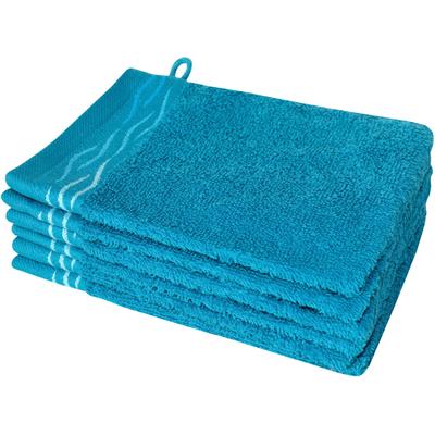 Waschhandschuh DYCKHOFF "Wave", blau (petrol), B:16cm L:21cm, Frottier, Baumwolle, Handtücher, mit Jacquard-Bordüre