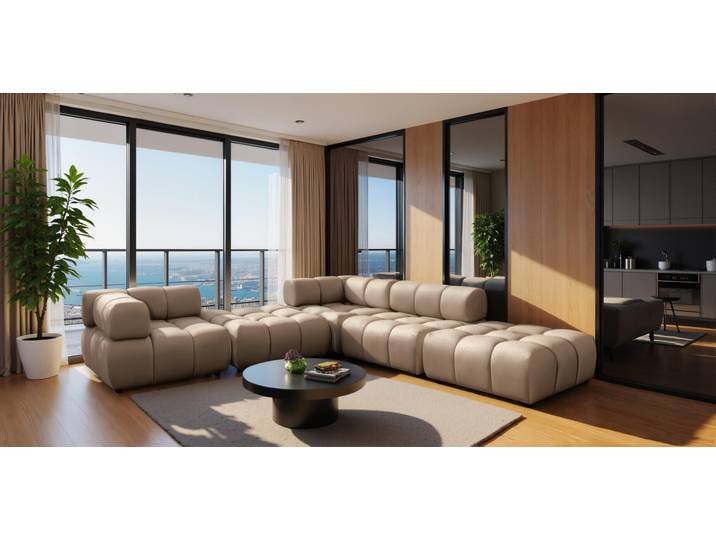 Kaiser Möbel Ecksofa Corner modular, Veloursstoff Bluvel, Latte, Rechts, Bolla