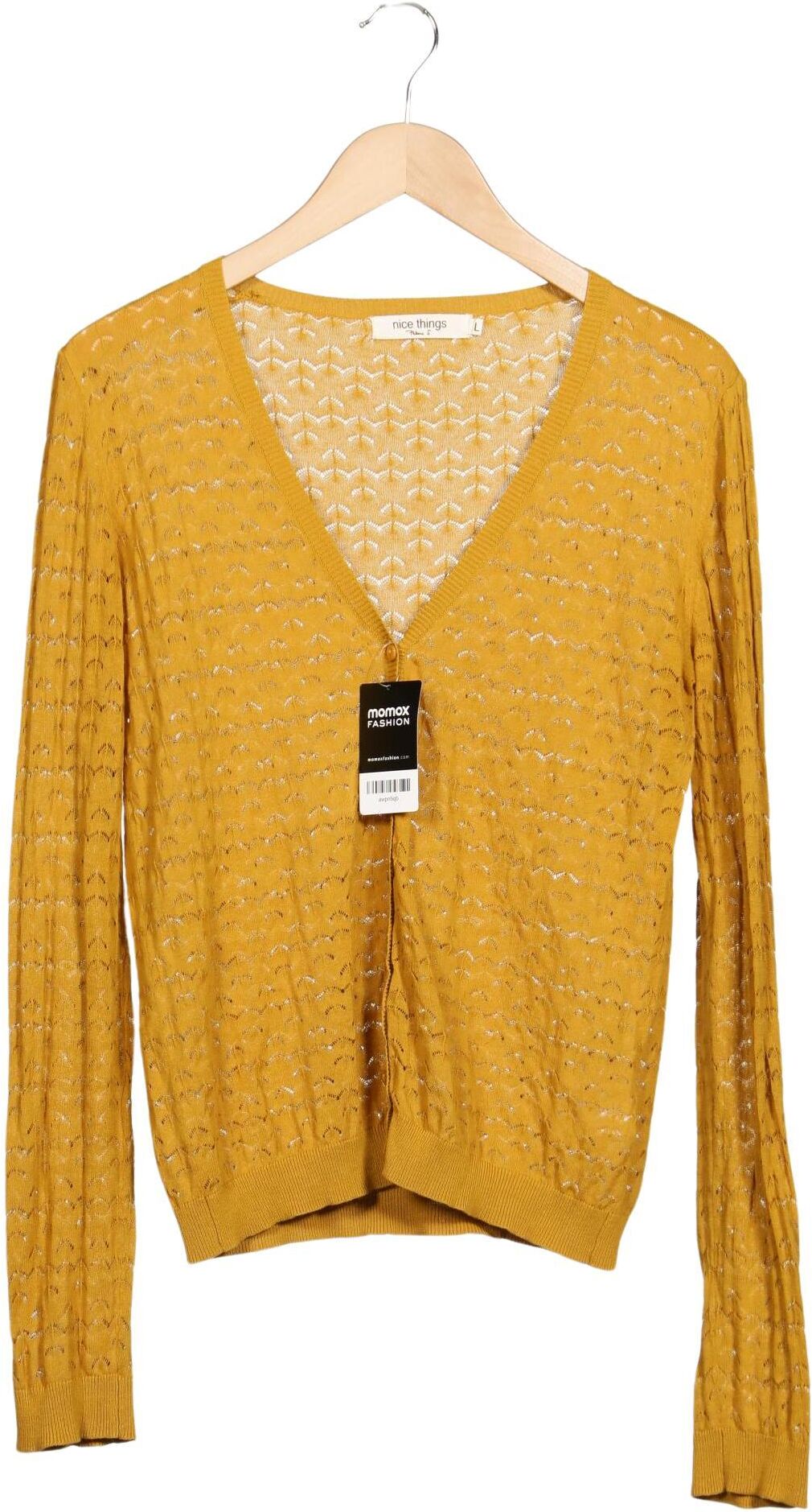 nice things Damen Strickjacke, Gelb, Gr. L, Baumwolle - Second Hand