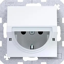 Hager WAS1412WG Steckdose SCHUKO, Klappd., arret. EHBS, Schr.-Kl., A.x/C.x, lichtweiß glänzend