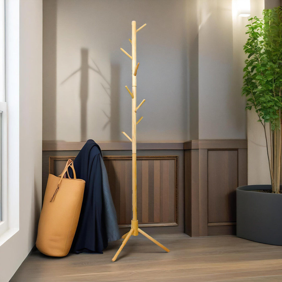 Borough Wharf Sparacino 8 - Hook Adjustable Coat Stand Free Standing Hallway Entryway Furniture Brown 170cm H X 46cm W X 46cm D