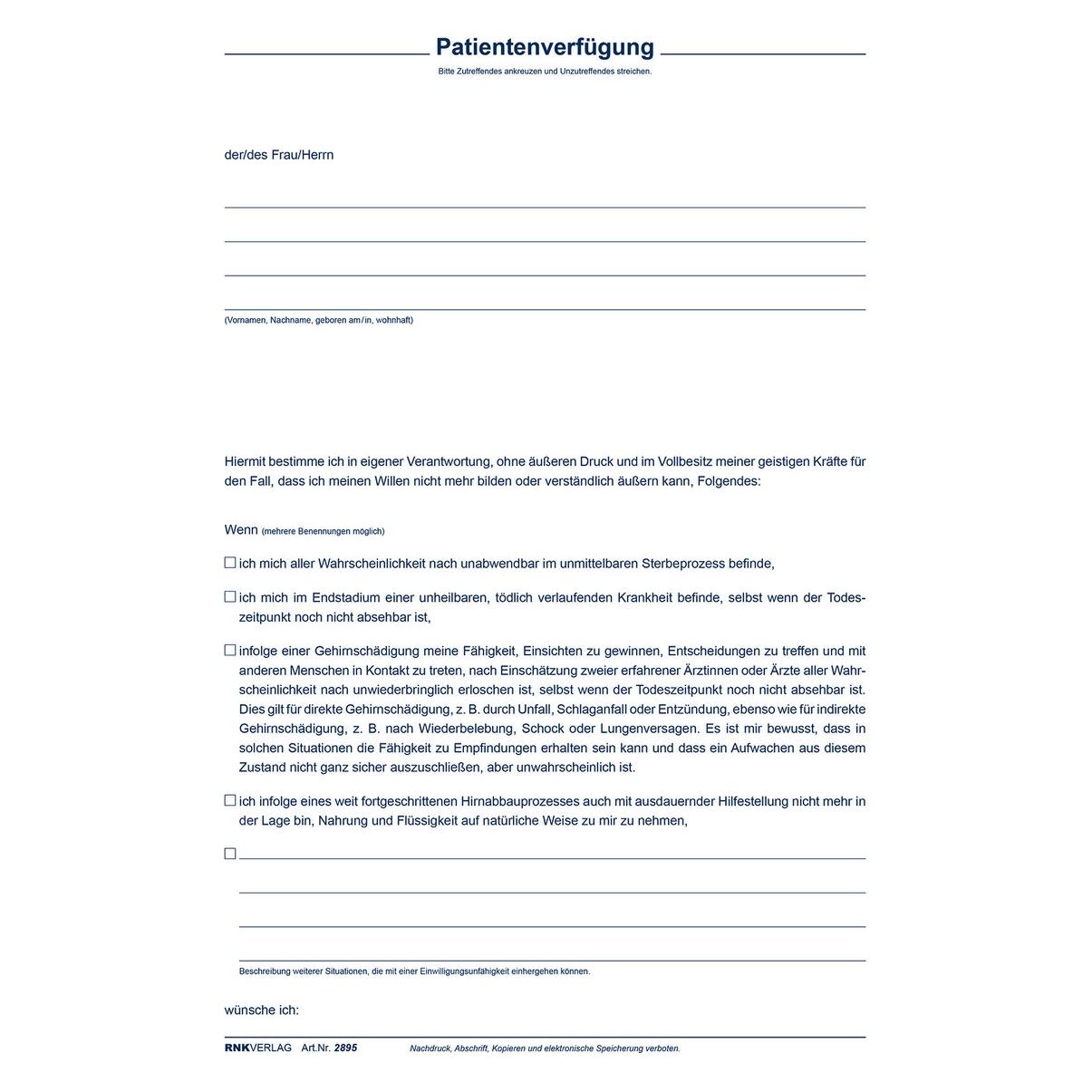 Rnk Patientenverfügung +Arzttasche gratis (2895 AA)