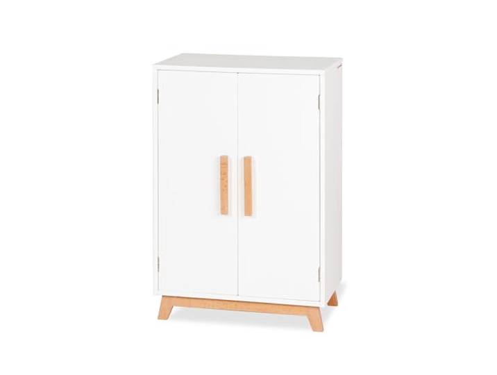 PINOLINO Puppenschrank Marit aus Holz mit 1 Einlegeboden, 1 Kleiderstange und 3 Kleiderbügeln und Puppenspielzeug, weiß