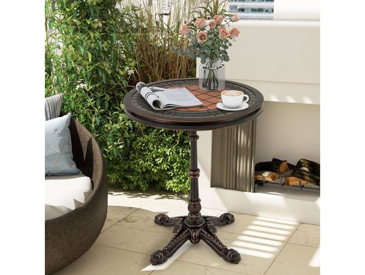 Table de jardin ronde 61 cm en aluminium moulé pieds en croix réglable bronze pour patio et terrasse