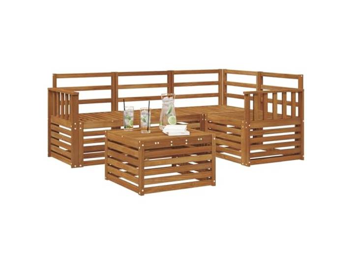 KTHLBRH Sofa-Set für den Außenbereich, 5-teilig, Akazie, Natur Modular, Massivholz, wetterfest, Lattenrost-Design, leicht zu reinigen