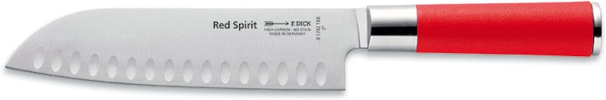 Santokumesser F. DICK "Red Spirit", silber (edelstahlfarben), Klingenlänge 18cm, X50 CrMoV15 Klingenstahl, Kochmesser, 18 cm, Kullenschliff