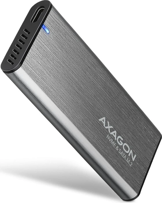 AXAGON EEM2-SG2, M.2 NVMe & SATA schraubenlose RAW-Box - grau - SuperSpeed USB-C 10 Gbps