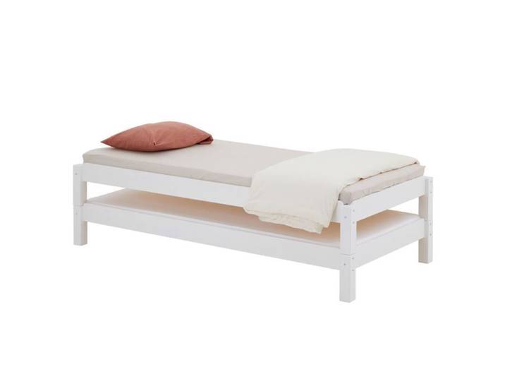 Lot de 2 lits superposables RINO 90 x 190 cm lits simples 1 place couchage d'appoint en pin massif lasuré blanc
