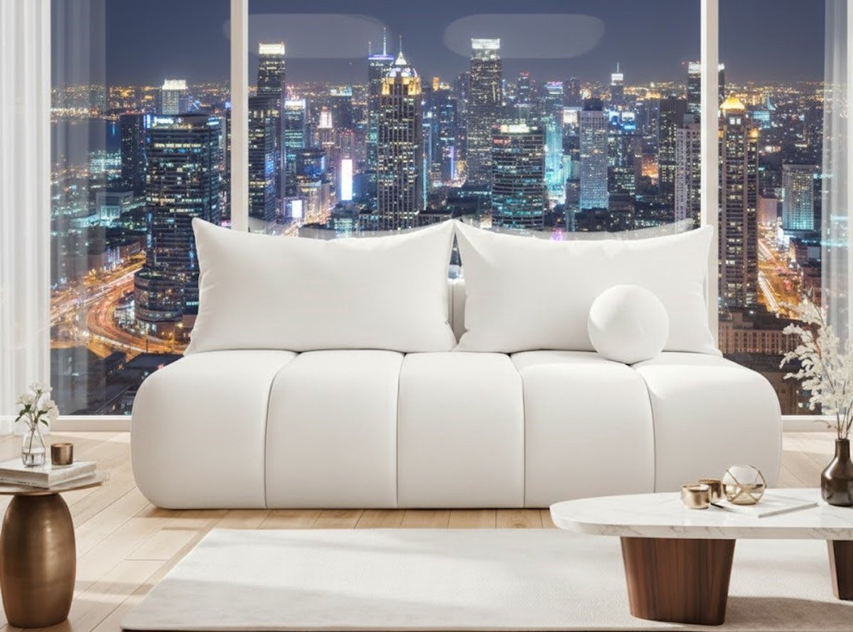 House&Garden Togo Luxe Ergonomische Zitzak Fauteuil - Geel & Wit - Hoogte: 35 cm, Diepte: 60 cm