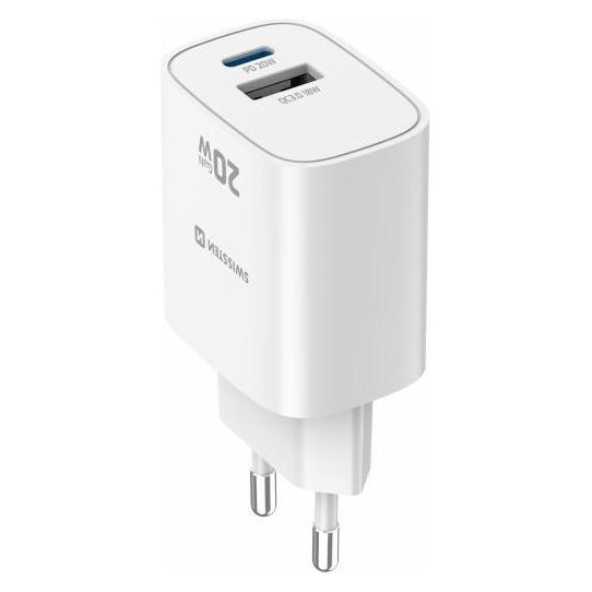 Swissten Travel Charger Edge GaN 1x USB-C PD 20W + 1x USB-A 18W QC - White (20 W, 2 Ports) (22071713)