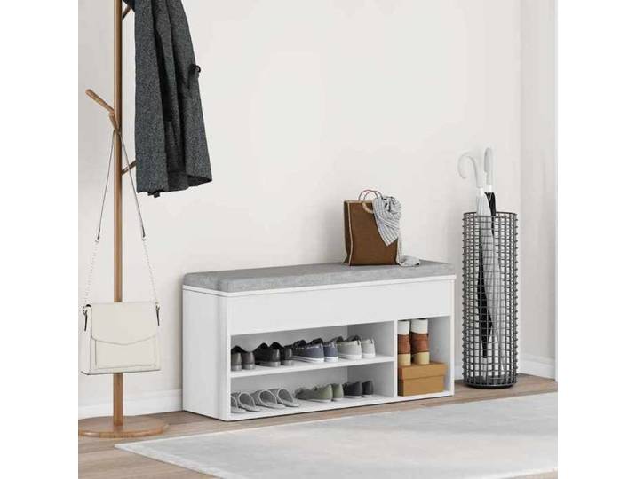 Banc à chaussures/Meuble Grand espace MVS - multi-rangement - blanc 102x30 5x45cm bois d'ingénierie &26_3839149