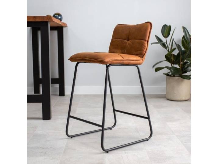 Tabouret de Bar - Jelle - Marron - Style Industriel - Microfibre - Métal