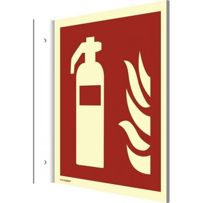 Fahnenschild Feuerlöscher ISO 7010, Alu, nachleucht., 160-mcd, 300x300 mm