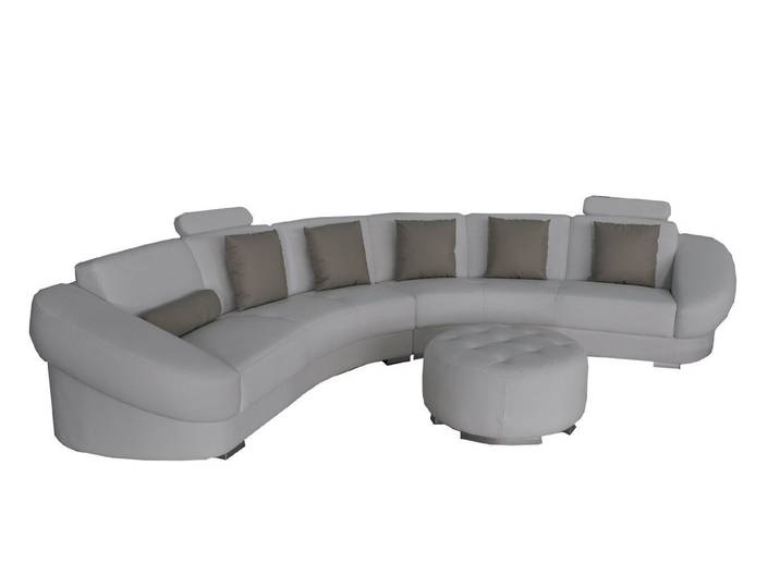 Xlmoebel Ecksofa Rundes L-förmiges Sofa aus Leder mit USB-Anschluss und Hocker, Ecksofa 1 Teile, Hergestellt in Europa