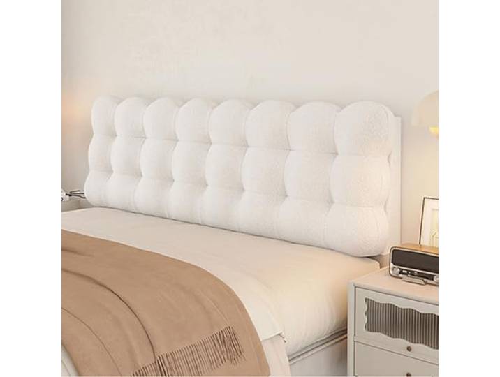 Bett Kopfteil Bezug,Sitzkissen FüRs Bett,Lesekissen,Kopfteilkissen BettrüCkenlehne,Weich,Perfekt FüR Nachttisch Und Sofa,Multifunktionales Bettkopfteil Gepolstert(155*60*10cm,Creamy white)
