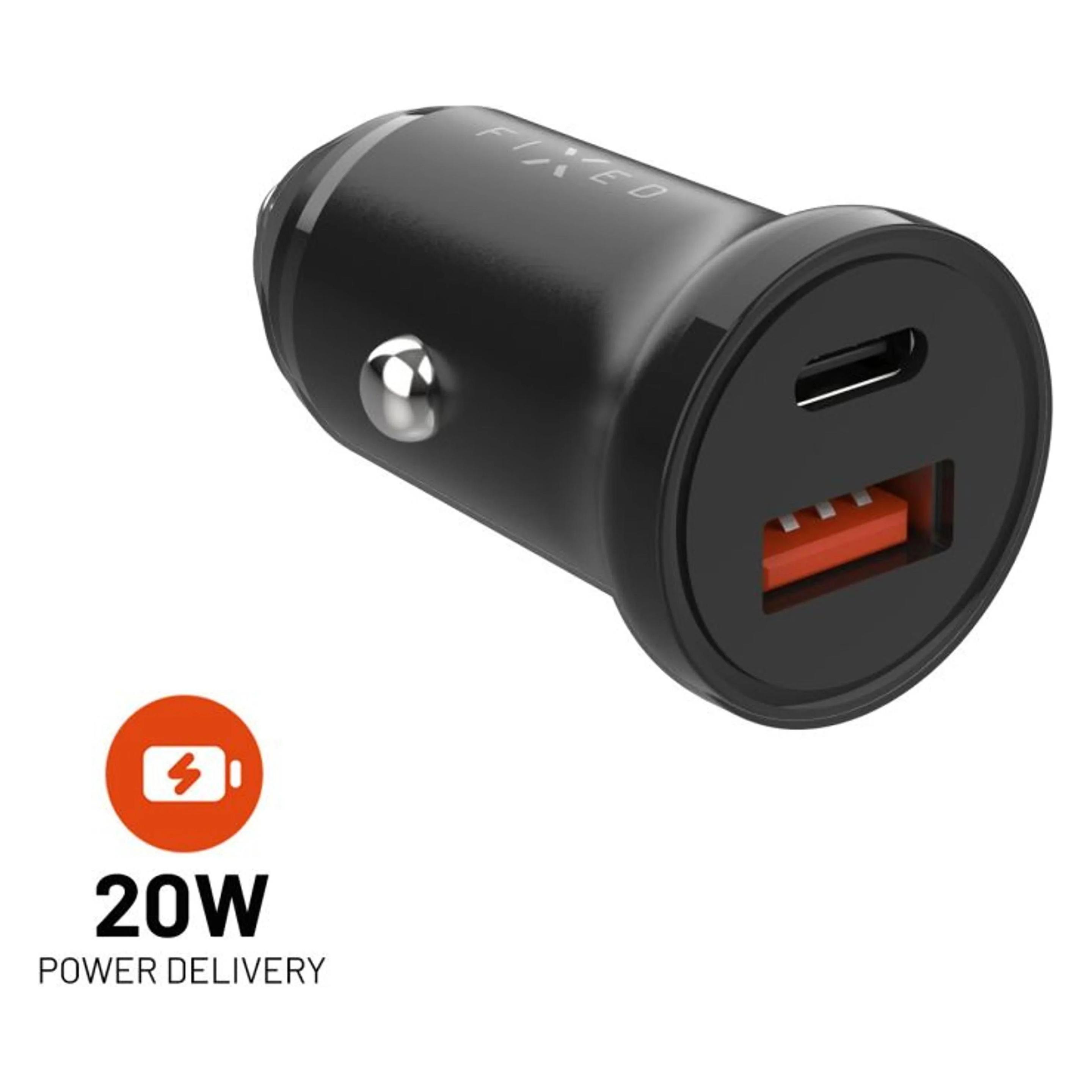 Fixed USB-C/USB Car Charger 20W, Black (FIXCC20N-CU-BK)