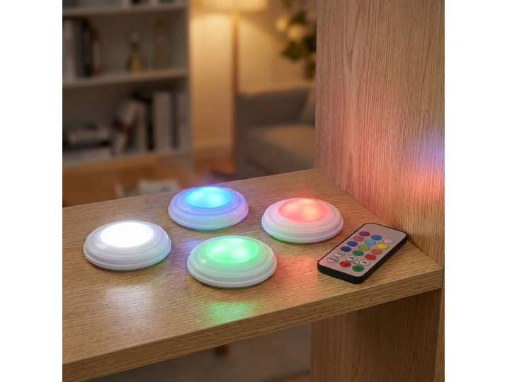 LED-Lampen 4er-Set mit Fernbedienung, Push-Lichter, 12 Farben