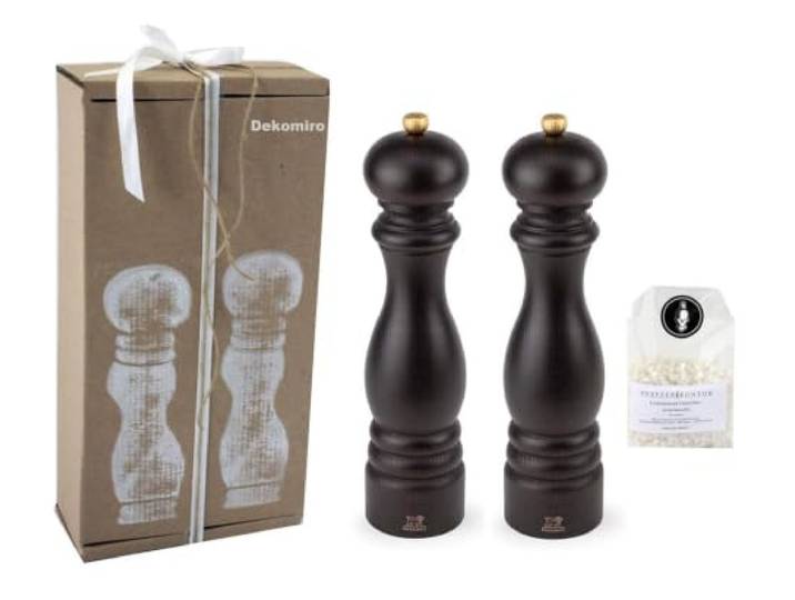 Dekomiro Set Pfeffermühle und Salzmühle Peugeot Paris Schoko 30 cm Geschenkset mit 100 gr. Salz